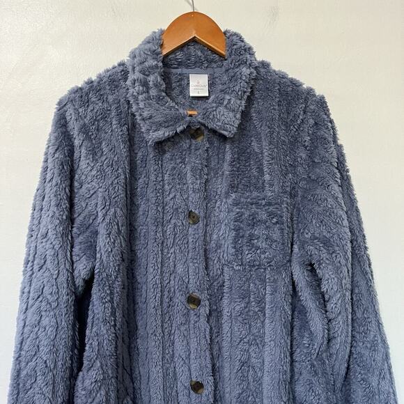 Cuddl Duds Button Front Sculpted Sherpa Shirt Jacket Size L Blue Cozy Women's - Picture 3 of 6